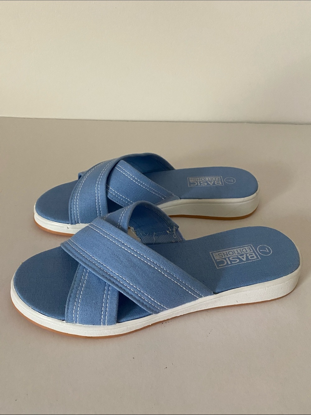 Basic Editions Light Blue Crisscross Slide Sandals Size 7